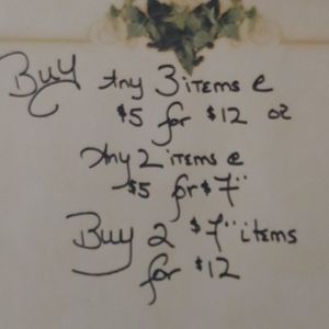 3/$5 for $12: 2/$7 for $12